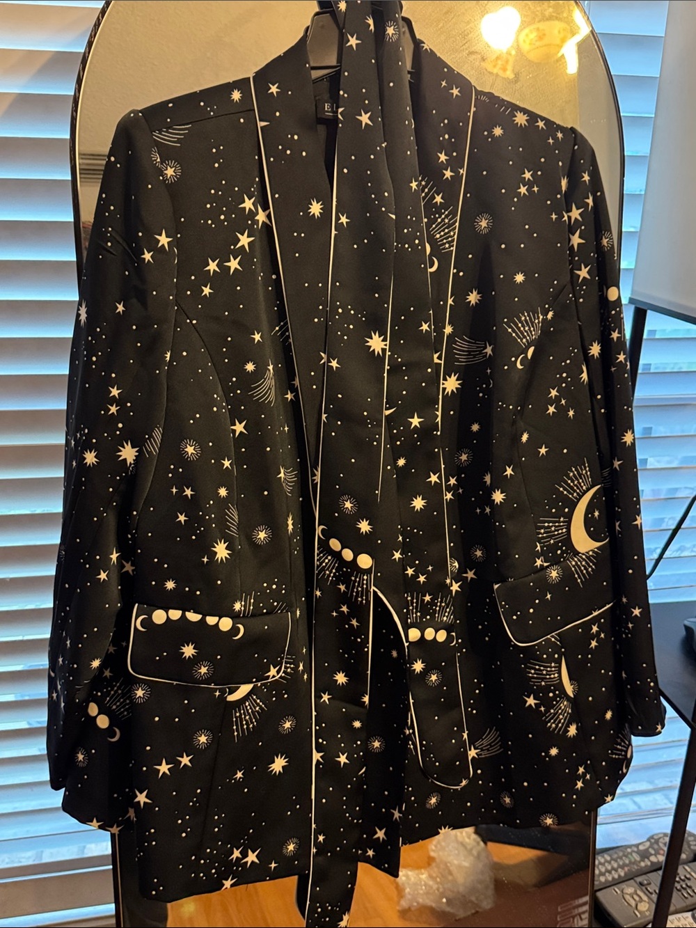 Eloquii Black Star & Moon Blazer Jacket with Neck Tie